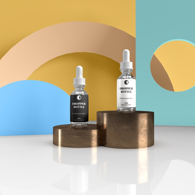 逼真的滴管瓶展示场景样机[PSD]