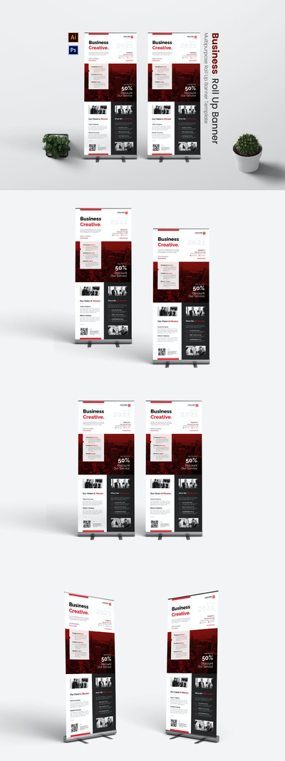 高品质的商业商务易拉宝门型架X展架设计模板-AI，EPS，PSD