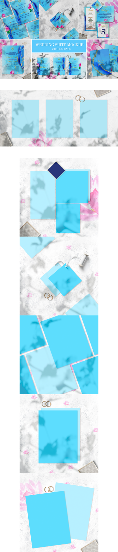 蓝色主题婚礼邀请函套装VI样机