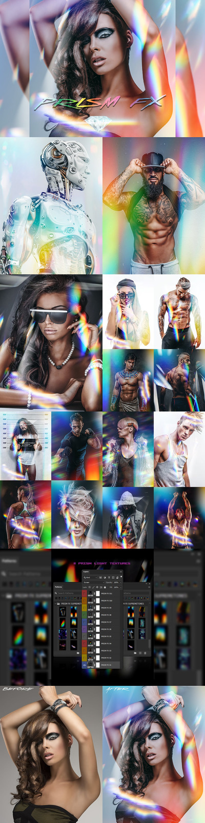 时尚高端绚丽多用途的棱镜炫光效果photoshop动作预设