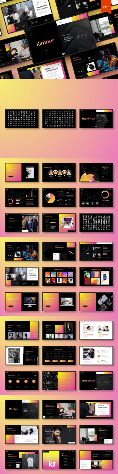 时尚高端绚丽配色的高品质powerpoint幻灯片演示模板（pptx）