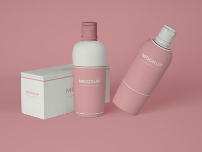 两个化妆瓶与包装模型[PSD]