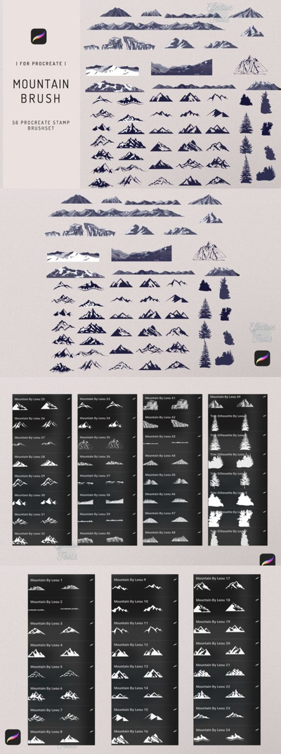 56个山峰Procreate印章笔刷素材