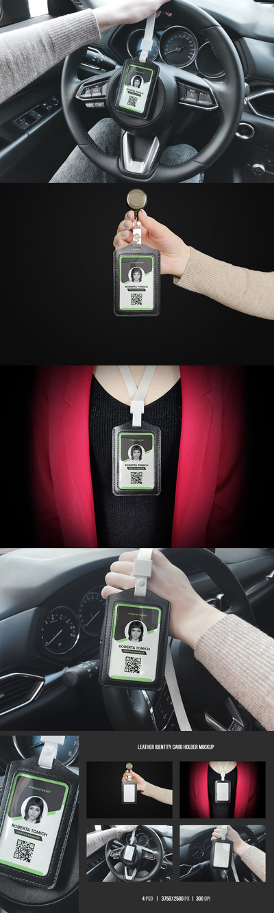 时尚高端皮革身份证吊牌工作牌工牌设计VI样机展示模型mockups