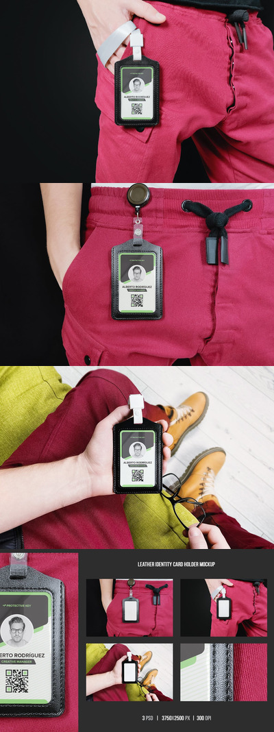 时尚高端皮革身份证吊牌工作牌工牌设计VI样机展示模型mockups-2