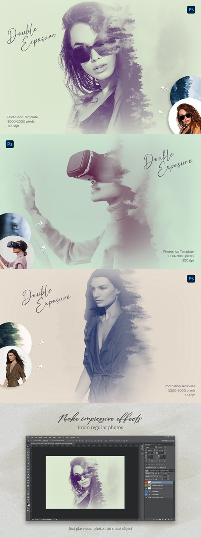 双重曝光风格photoshop动作预设
