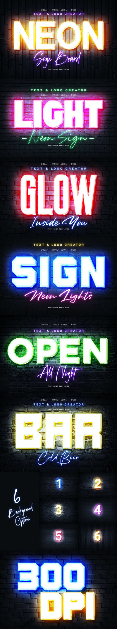高品质的3D立体绚丽霓虹灯招牌图层样式集合-PSD