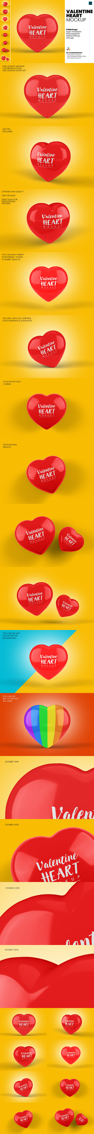 情人节必备3D立体爱心图形下载（PSD）