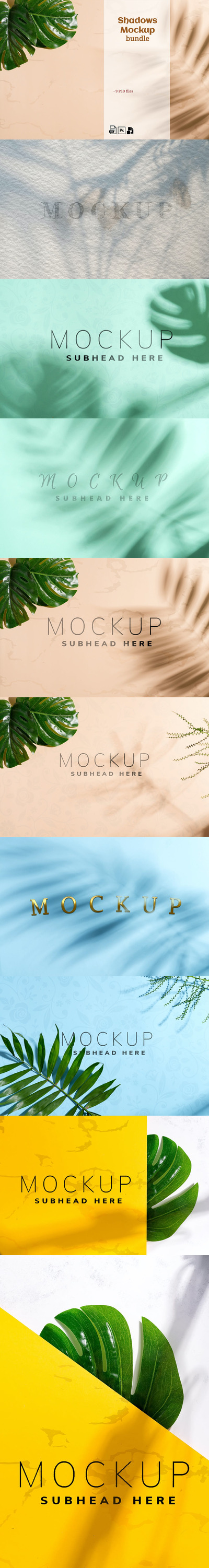 高品质的植物树叶投影阴影样机展示模型mockups