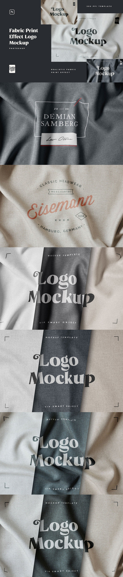 高端逼真质感布料面料印花logo标志设计VI样机展示模型mockups