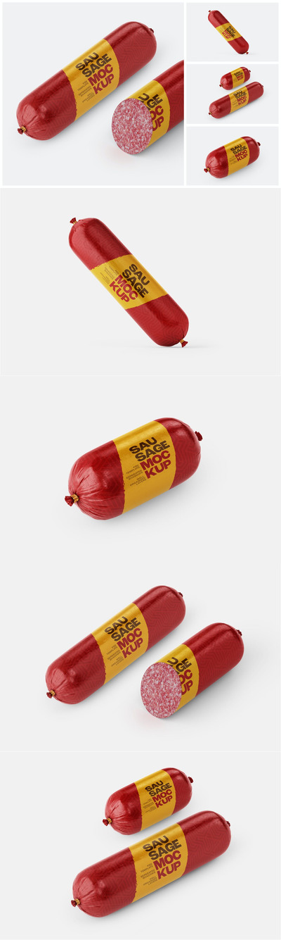 时尚高端少见稀有的香肠火腿肠包装设计VI样机展示模型mockups