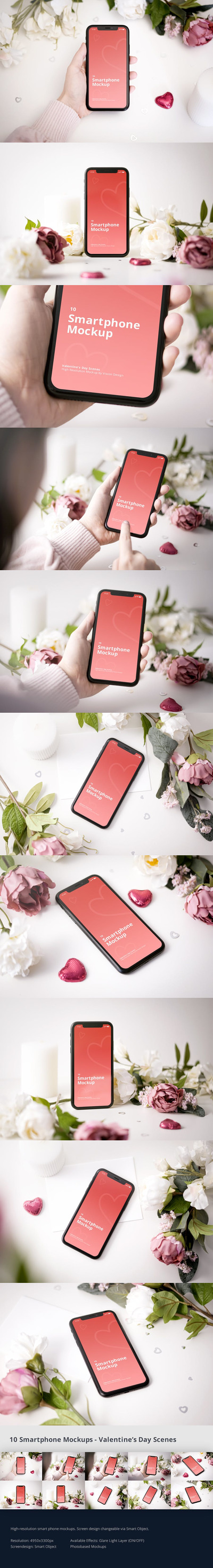 情人节元素场景iPhone手机样机下载（PSD）