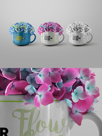 春夏感觉的花卉马克杯样机（PSD）