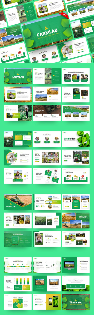 时尚高端清新简约有机绿色食品农业powerpoint幻灯片演示模板（pptx）