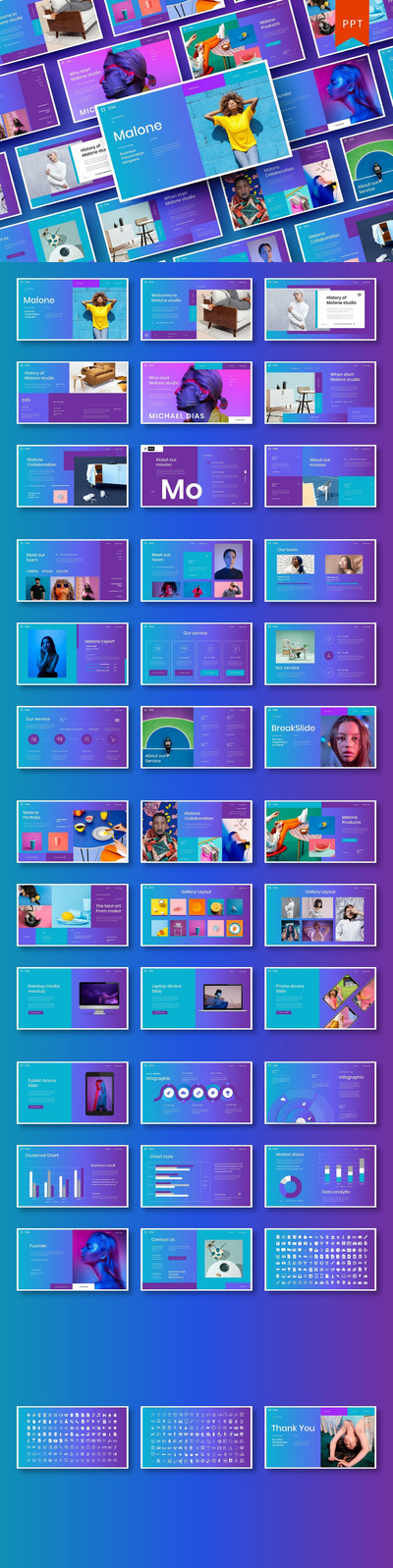 时尚高端简约清新绚丽渐变配色商业商务powerpoint幻灯片演示模板（pptx）