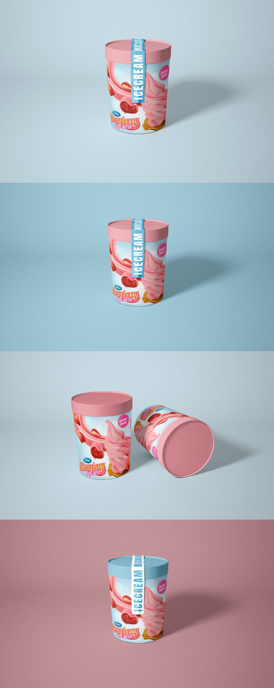 高品质的冰激凌桶VI设计样机展示模型mockups