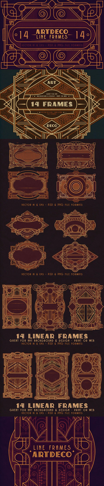 14个高品质的复古奢华房地产ArtDeceo矢量边框花纹背景底纹纹理集合
