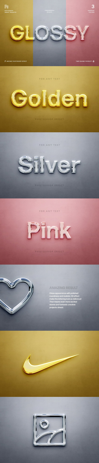 时尚高端逼真质感3D立体金属立体字效果图层样式集合