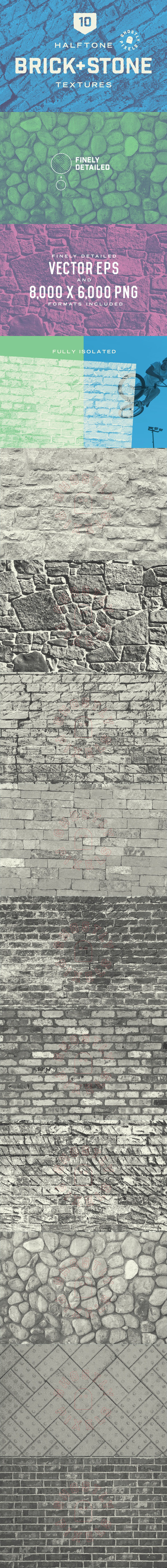 色彩半调风格的矢量砖墙背景底纹纹理大集合