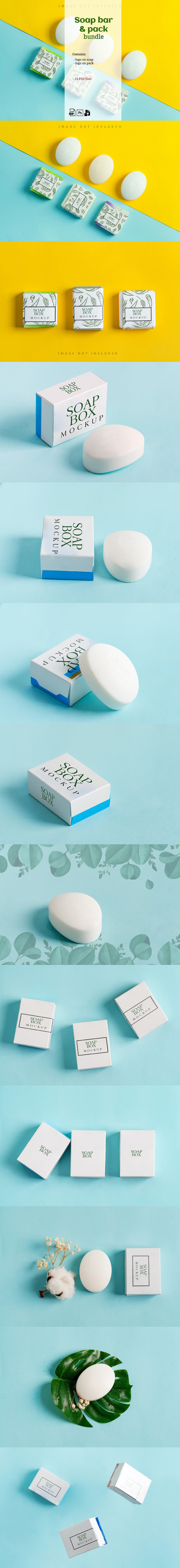 高端逼真质感的高品质肥皂香皂包装设计VI样机展示模型mockups