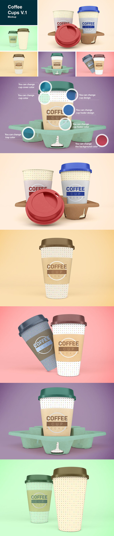 高品质的咖啡杯包装设计VI样机展示模型mockups