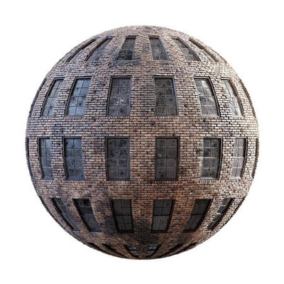 砖墙与裂缝的窗户PBR纹理