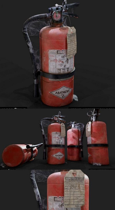 带BPR材质的做旧效果的灭火器模型免费下载（FBX，OBJ，MAX）