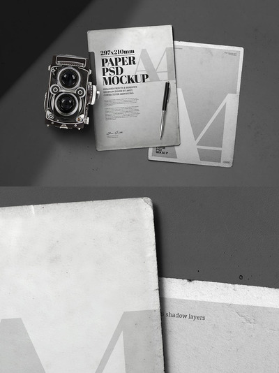 复古纸模型A4旧相机样机（PSD）