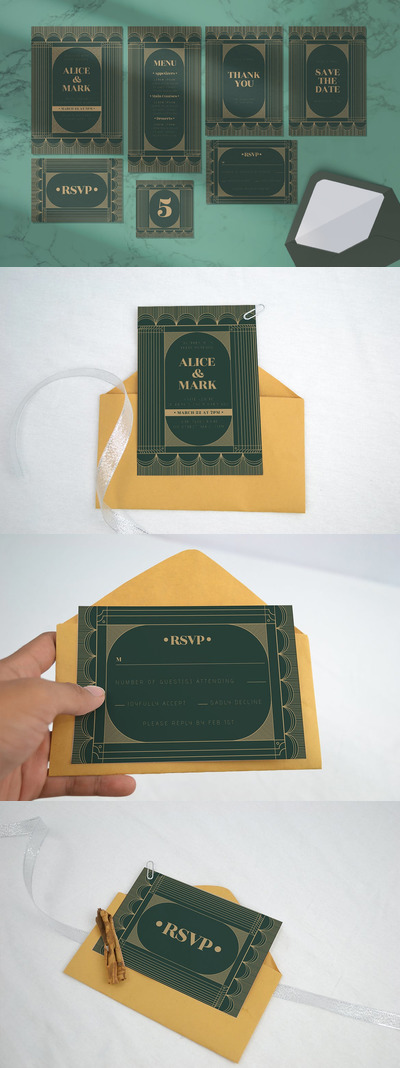 时尚高端简约欧式房地产装饰线条风格婚礼海报邀请函设计模板-AI，EPS，PSD