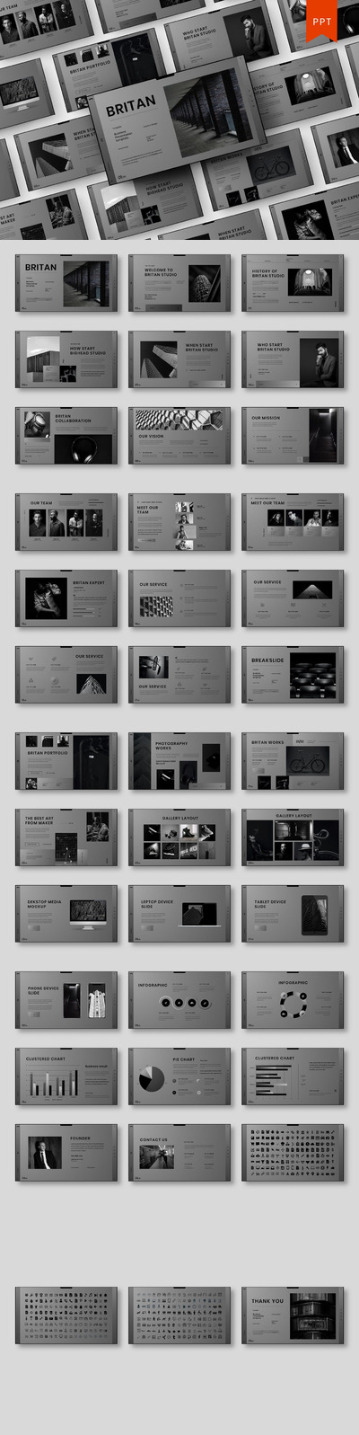 高端时尚五十度灰商业商务powerpoint幻灯片演示模板（pptx）