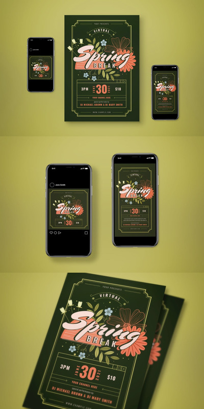 时尚高端简约清新春天植物海报设计模板-AI，PSD