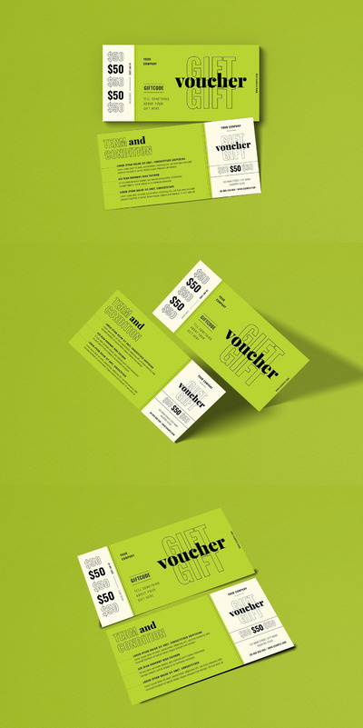 简约时尚多用途的高品质礼品券兑换券门票入场券设计模板-AI，PSD