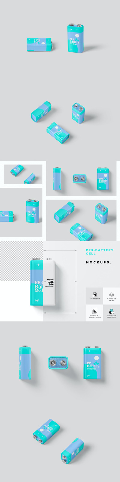 少见稀有的9伏电池包装设计VI样机展示模型mockups