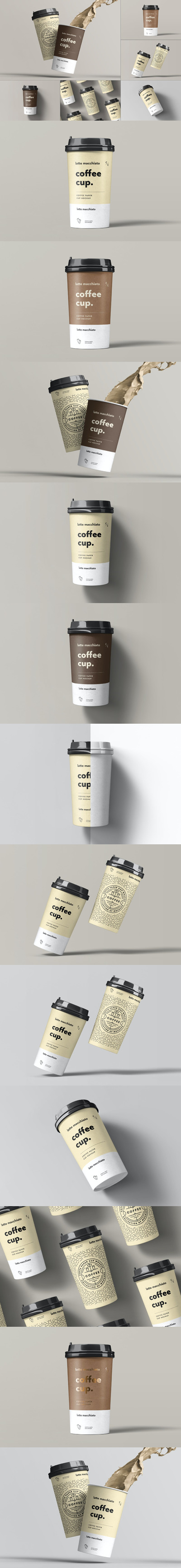 时尚高端专业的高品质逼真质感纸杯咖啡杯设计VI样机展示模型mockups