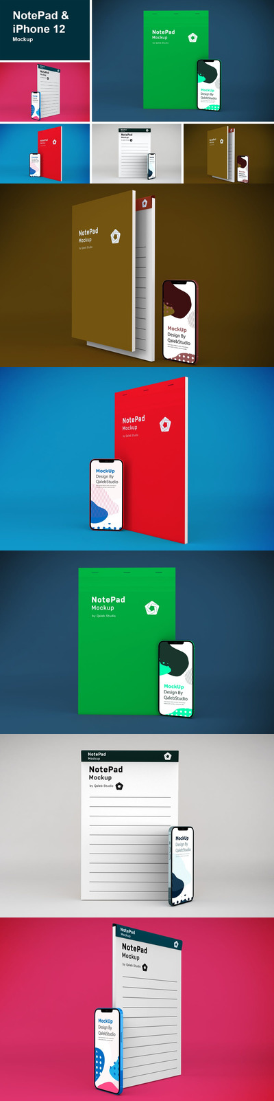 NotePad和iPhone 12 APP UI样机展示模型mockups