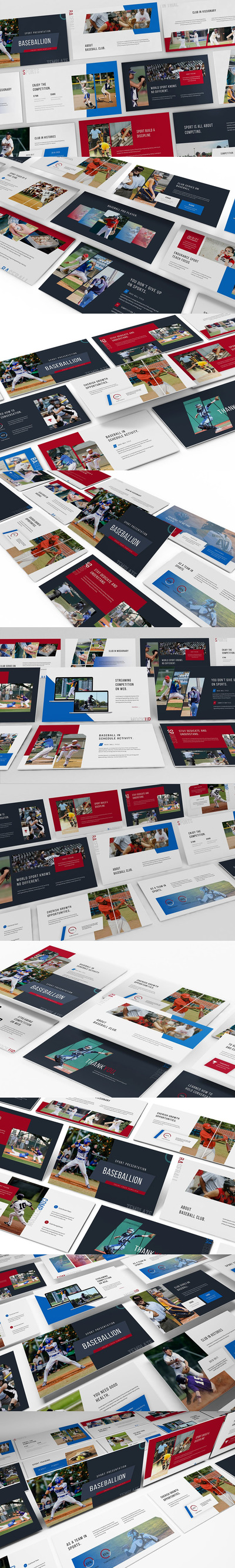 时尚高端专业的高品质棒球运动powerpoint幻灯片演示模板（pptx）