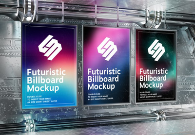 未来主义地下垂直广告牌模型[PSD]