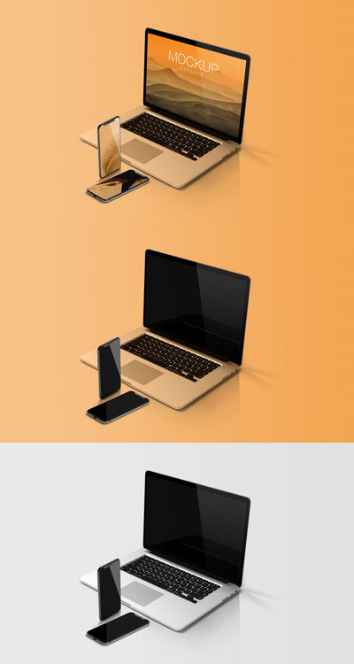 Macbook & iPhone 组合样机（PSD）