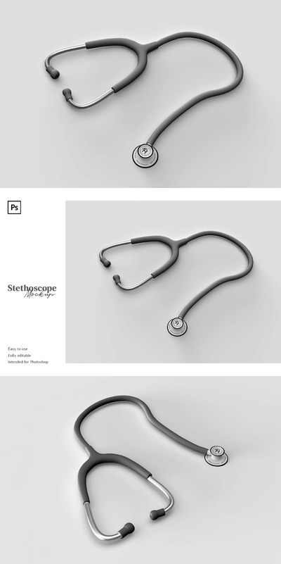 少见的医疗器械听诊器VI设计样机展示模型mockups