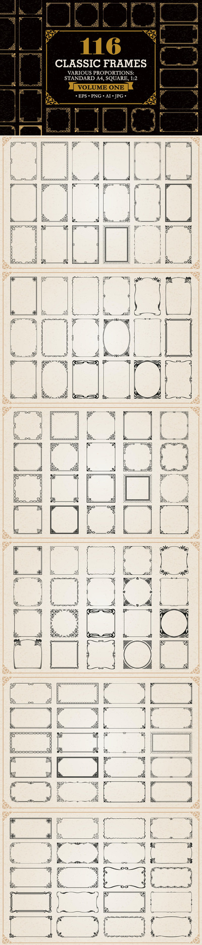 高品质的复古欧式房地产矢量边框背景底纹纹理集合-AI，EPS，JPG，PNG
