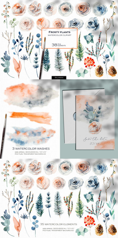 植物水彩剪贴画素材