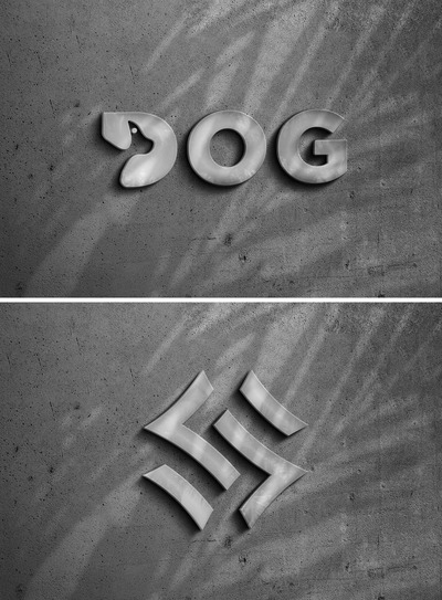 灰色混凝土墙金属标志Logo样机