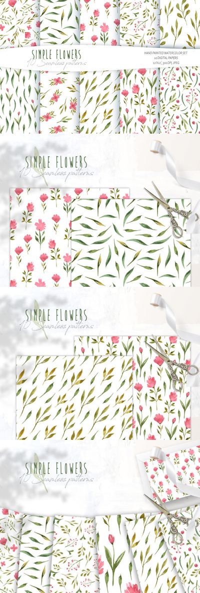 水彩花卉无缝图案背景素材