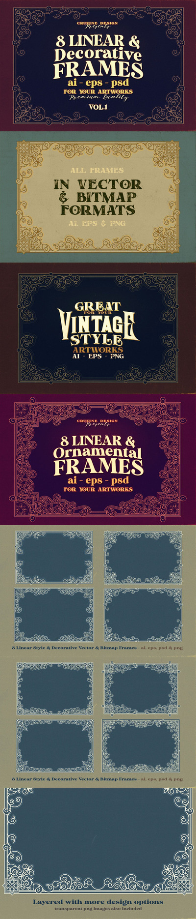 8个高品质的欧式房地产矢量边框背景底纹纹理集合-AI，EPS，PNG，PSD