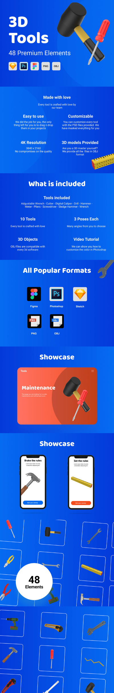 可爱风格五金工具3D模型图标下载（OBJ）