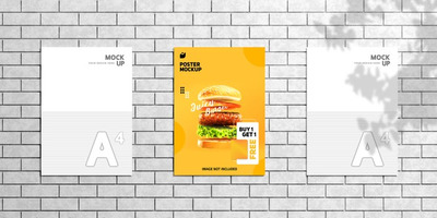 现代砖墙粘贴海报样机[PSD]