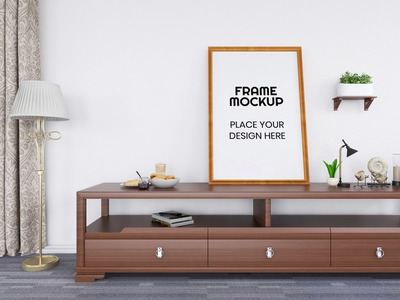 空白的木制框架展示样机[PSD]