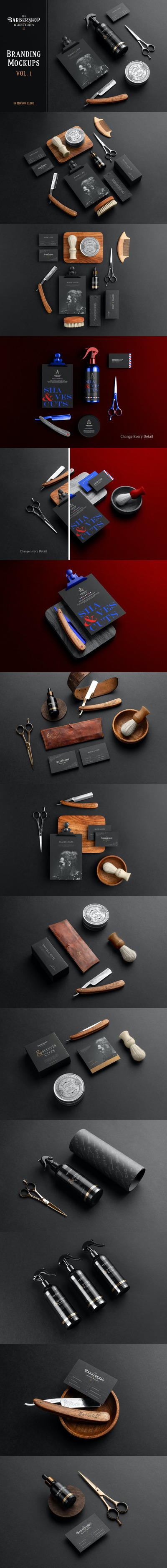 时尚高端专业的高品质理发店品牌VI设计样机展示模型mockups Vol.1