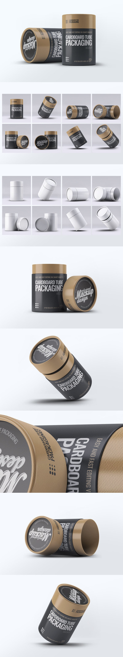 高品质的纸管桶包装设计VI样机展示模型mockups