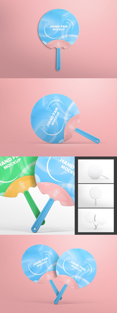 高品质的塑料质感手风扇扇子设计VI样机展示模型mockups